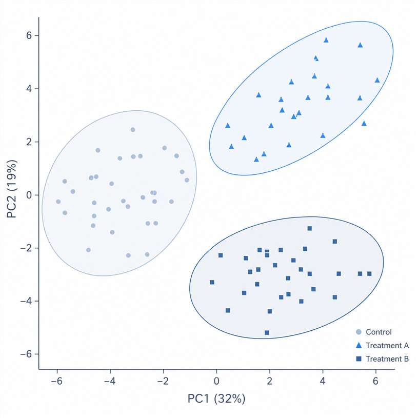 PCA scores plot of phospholipid profiles across experimental groups
